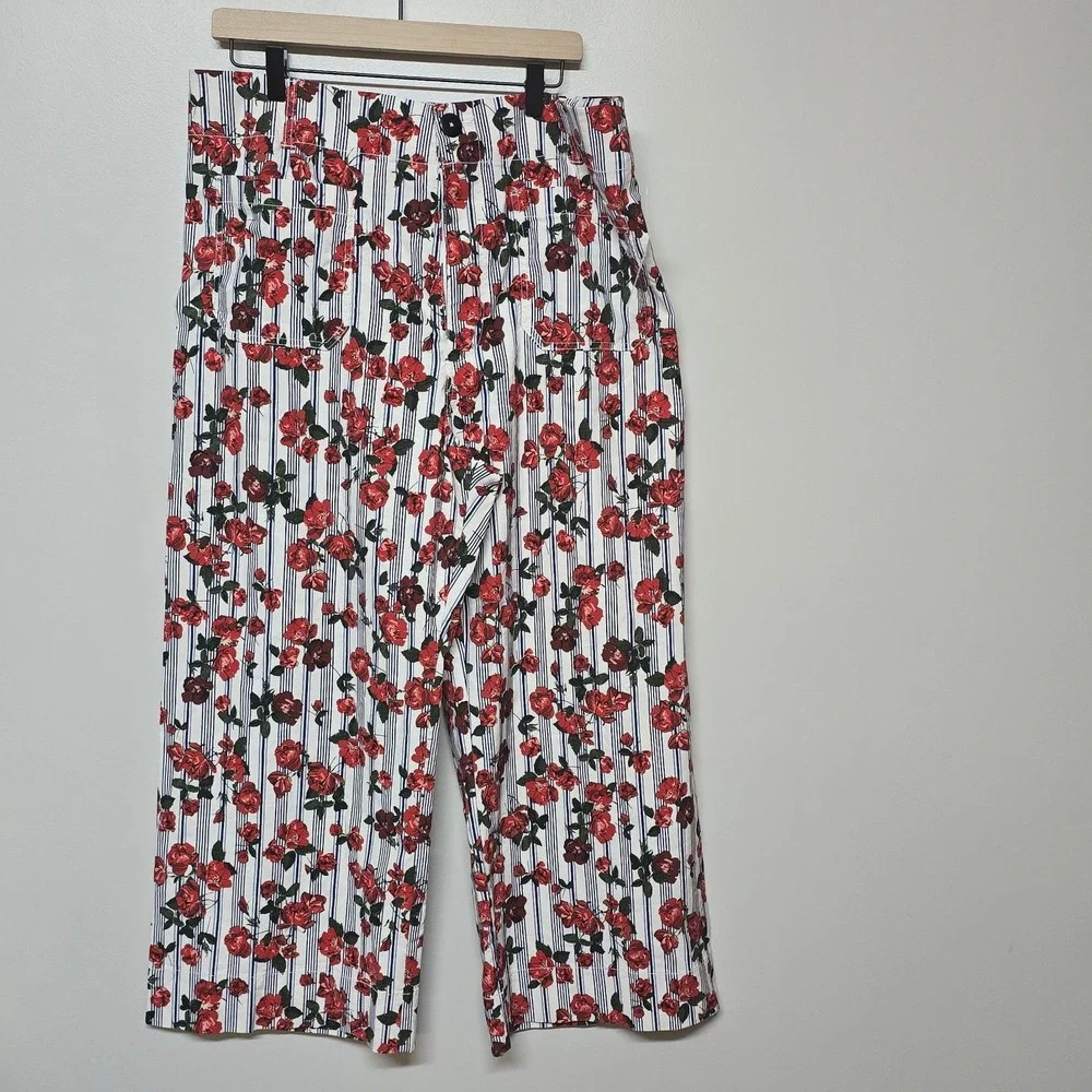 Anthropologie Maeve The Colette Cropped Wide-Leg Rose Printed Pants Sz 34 NWT - Picture 2 of 9